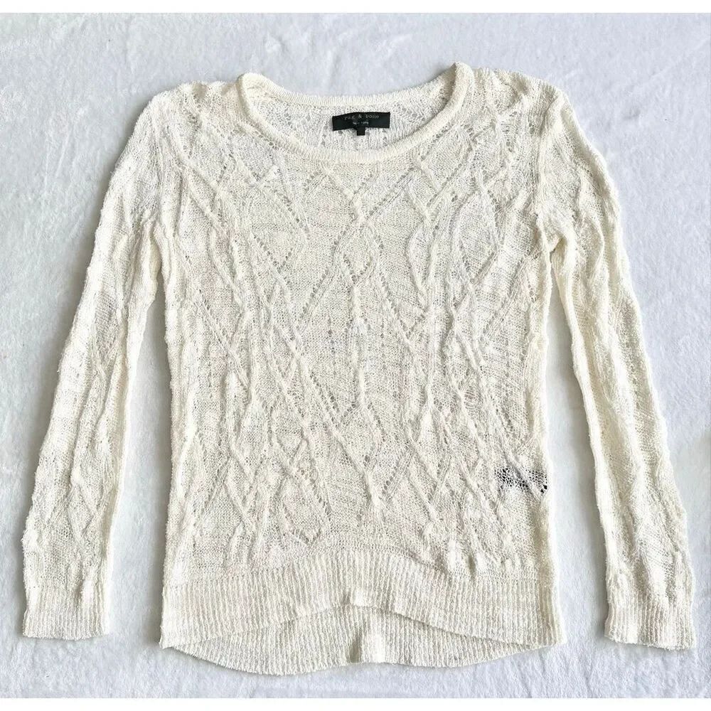 rag & bone Kaitlyn Cable Knit Sweater XS Cream Cotton Blend Crewneck